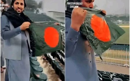 বাংলাদেশের পতাকা ভিজে গেছে পাকিস্তানি যুবকটি এগিয়ে গেল, শ্রদ্ধার সাথে পতাকাটি উত্তোলন করল এবং ভালোবাসার সাথে চুম্বন করল।