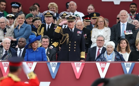British royal family watches military parade marking start of VE Day events in London